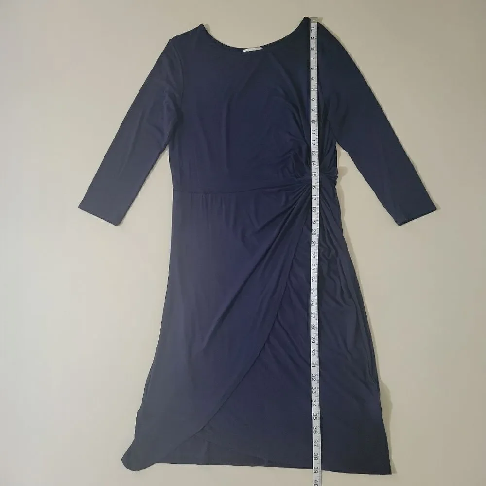 Sweet Pea Navy Jersey Knit Dress Ruched Waist Midi Length